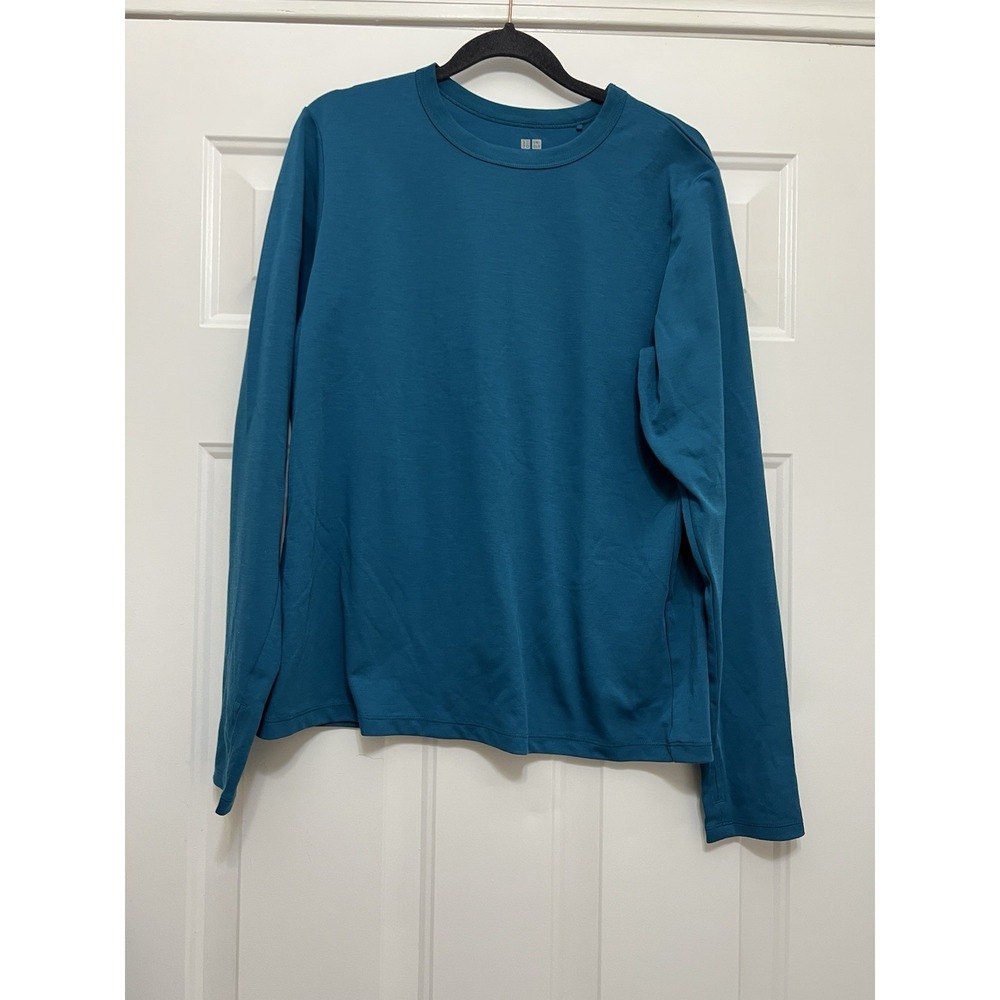 UNIQLO Soft‎ Knit Fleece Crew Neck T-shirt Blue Women's Large Long Sleeve Dry